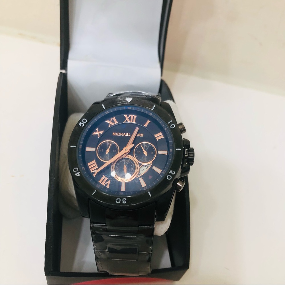 Michael Kors Mens Black and Rose Gold Watch